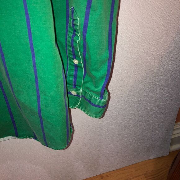 Vintage Ralph Lauren Polo Sport Mens XL Green Blue Striped Long Sleeve Shirt - Picture 5 of 12